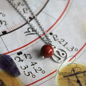 Horoszkóp medálos nemesacél nyaklánc - Oroszlán, vörös jáspis